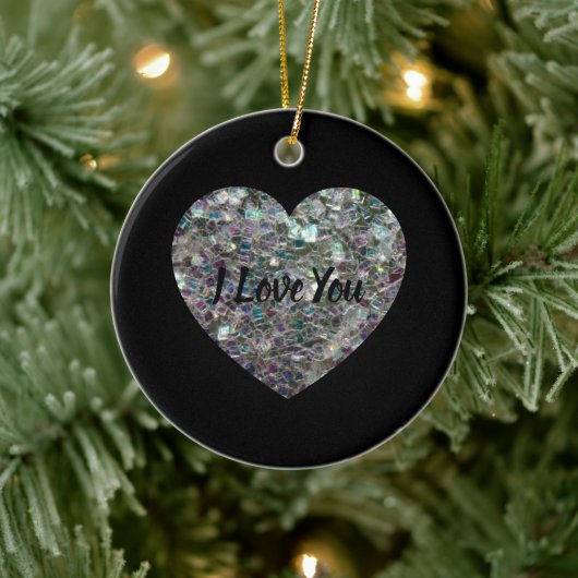 Sparkly Silver Mosaic Heart Keramisch Ornament (Boom)
