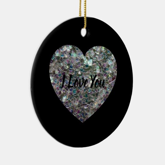 Sparkly Silver Mosaic Heart Keramisch Ornament (Rechts)