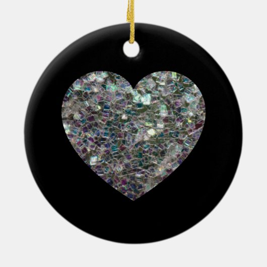 Sparkly Silver Mosaic Heart Keramisch Ornament (Achterkant)