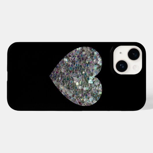 Sparkly Silver Mosaic Heart op Black Case-Mate iPhone Case (Achterkant (horizontaal))