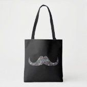 Sparkly Silver Mosaic Mustache op Black Tote Bag (Voorkant)