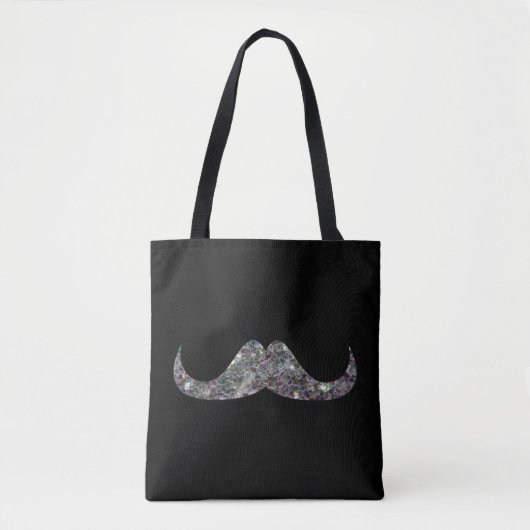 Sparkly Silver Mosaic Mustache op Black Tote Bag (Voorkant)