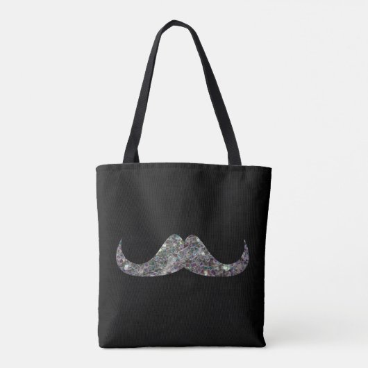 Sparkly Silver Mosaic Mustache op Black Tote Bag (Achterkant)