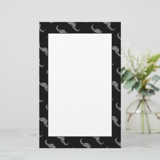 Sparkly Silver Mosaic Mustache patroon Briefpapier (Staand voorkant)