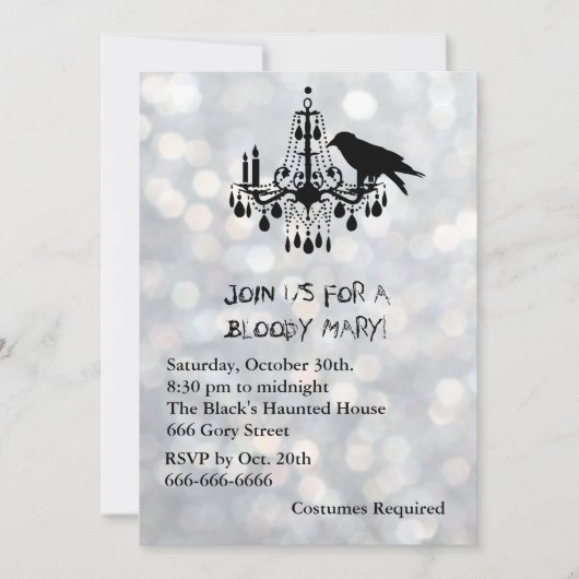 Sparkly Silver & Raven Black Halloween Invitation Kaart (Voorkant)