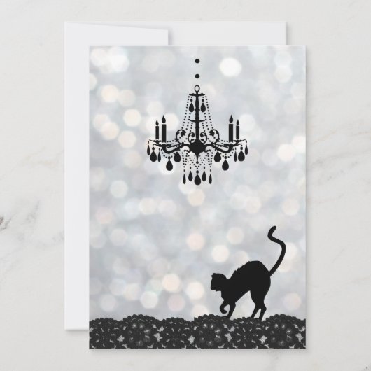 Sparkly Silver & Raven Black Halloween Invitation Kaart (Achterkant)