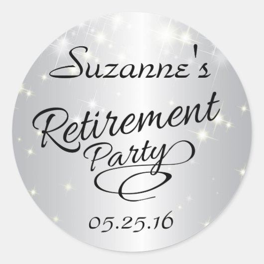 Sparkly Silver Retirement Stickers, Party Favors Ronde Sticker (Voorkant)