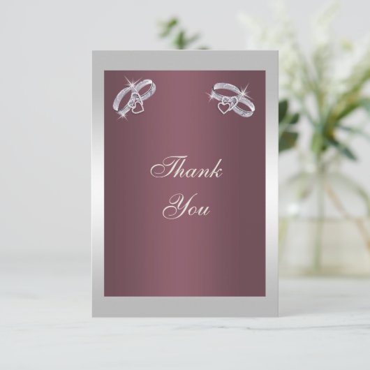 Sparkly Silver Rings & Burgandy Bedankkaart (Staand voorkant)
