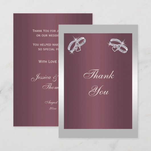 Sparkly Silver Rings & Burgandy Bedankkaart (Voorkant / Achterkant)
