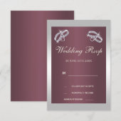 Sparkly Silver Rings & Burgandy RSVP Kaartje (Voorkant / Achterkant)