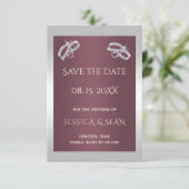 Sparkly Silver Rings & Burgandy Save The Date (Staand voorkant)