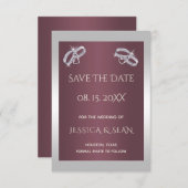Sparkly Silver Rings & Burgandy Save The Date (Voorkant / Achterkant)