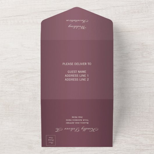 Sparkly Silver Rings & Burgandy Wedding All In One Uitnodiging (Buitenkant)