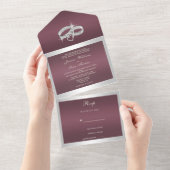 Sparkly Silver Rings & Burgandy Wedding All In One Uitnodiging (Afscheurbaar)