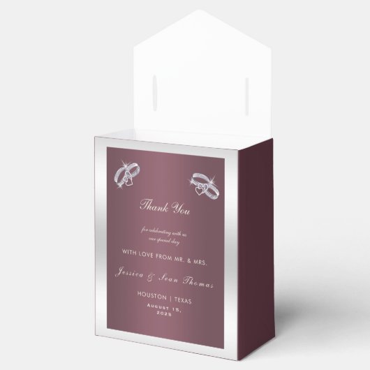 Sparkly Silver Rings & Burgandy Wedding Bedankdoosjes (Geopend)