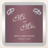 Sparkly Silver Rings & Burgandy Wedding Kartonnen Onderzetters (Voorkant)