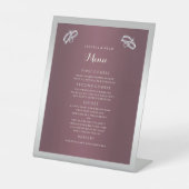 Sparkly Silver Rings & Burgandy Wedding Menu Reclamebord Met Voetstuk (Voorkant)