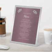 Sparkly Silver Rings & Burgandy Wedding Menu Reclamebord Met Voetstuk (Insitu)