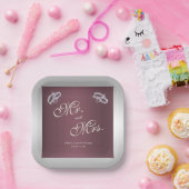 Sparkly Silver Rings & Burgandy Wedding Papieren Bordje (Feest)