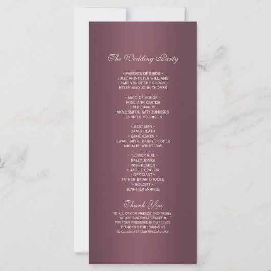 Sparkly Silver Rings & Burgandy Wedding Program (Achterkant)