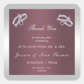 Sparkly Silver Rings & Burgandy Wedding Vierkante Sticker (Voorkant)