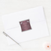 Sparkly Silver Rings & Burgandy Wedding Vierkante Sticker (Envelop)