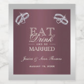 Sparkly Silver Rings & Burgandy Wedding Wijn Etiket (Enkel label)