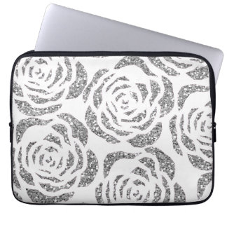 Sparkly Silver Rozen White Laptop Computer Sleeve