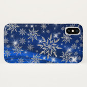 Sparkly Silver Snowflakes op blauw Case-Mate iPhone Case (Achterkant (horizontaal))