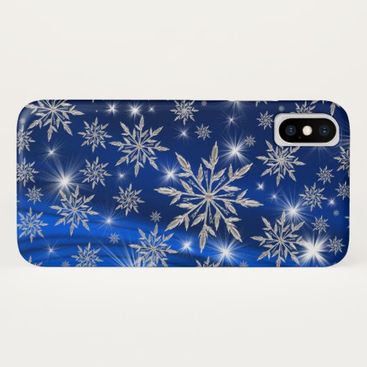 Sparkly Silver Snowflakes op blauw Case-Mate iPhone Case (Achterkant (horizontaal))