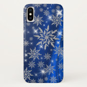 Sparkly Silver Snowflakes op blauw Case-Mate iPhone Case (Achterkant)