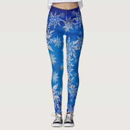 Sparkly Silver Snowflakes op blauw Leggings