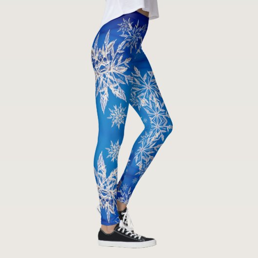 Sparkly Silver Snowflakes op blauw Leggings (Rechts)
