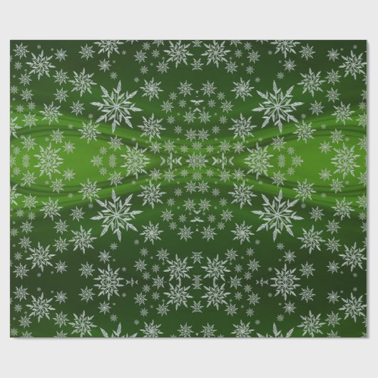 Sparkly Silver Snowflakes op groen Cadeaupapier (Vlak)