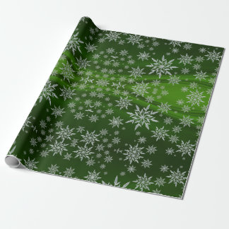 Sparkly Silver Snowflakes op groen Cadeaupapier
