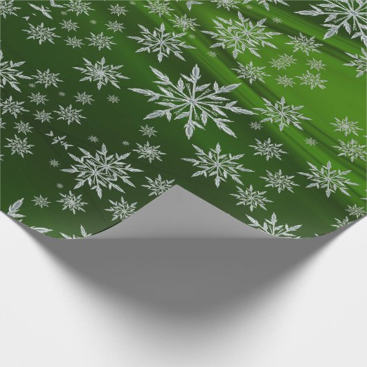 Sparkly Silver Snowflakes op groen Cadeaupapier (Hoek)