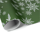 Sparkly Silver Snowflakes op groen Cadeaupapier (Rol Hoek)