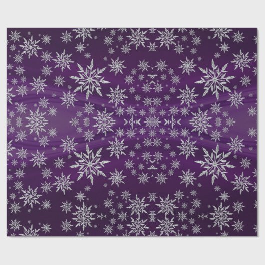 Sparkly Silver Snowflakes op Paars Cadeaupapier (Vlak)