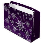 Sparkly Silver Snowflakes op Paars Groot Cadeauzakje (Achterkant Gekanteld)