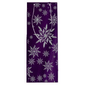 Sparkly Silver Snowflakes op Paars Wijn Cadeautas (Achterkant)