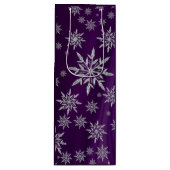 Sparkly Silver Snowflakes op Paars Wijn Cadeautas (Voorkant)