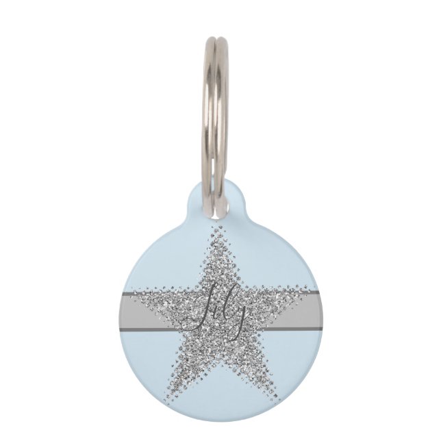 Sparkly Silver Star Huisdierpenning (Voorkant)