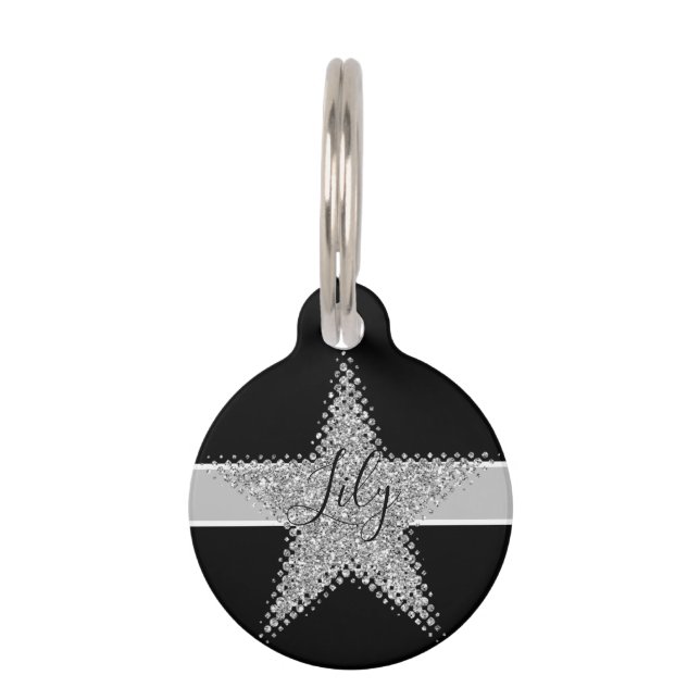 Sparkly Silver Star Huisdierpenning (Voorkant)