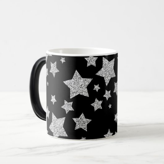 Sparkly Silver Stars Kerst feestdagen Magische Mok (Voorkant links)