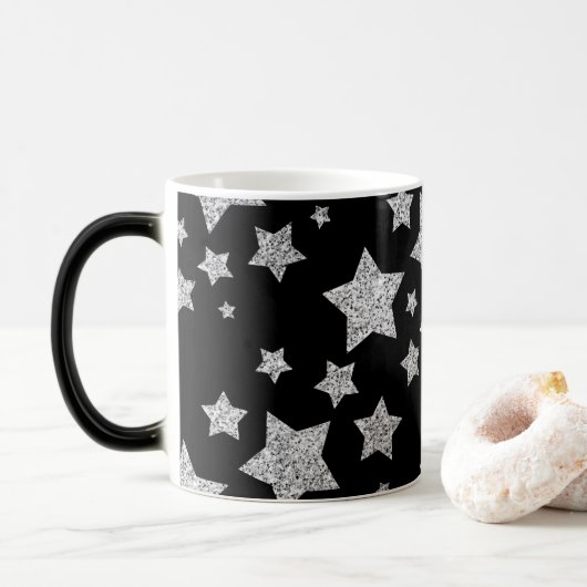 Sparkly Silver Stars Kerst feestdagen Magische Mok (Met donut)