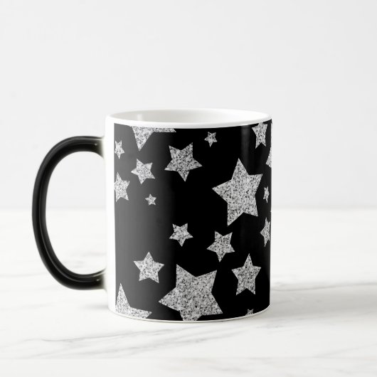 Sparkly Silver Stars Kerst feestdagen Magische Mok (Links)