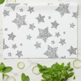 Sparkly Silver Stars Kerst feestdagen Theedoek