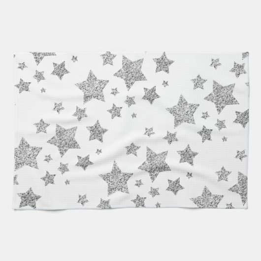 Sparkly Silver Stars Kerst feestdagen Theedoek (Horizontaal)