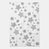 Sparkly Silver Stars Kerst feestdagen Theedoek (Verticaal)