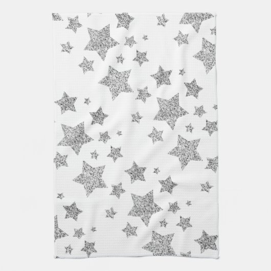 Sparkly Silver Stars Kerst feestdagen Theedoek (Verticaal)